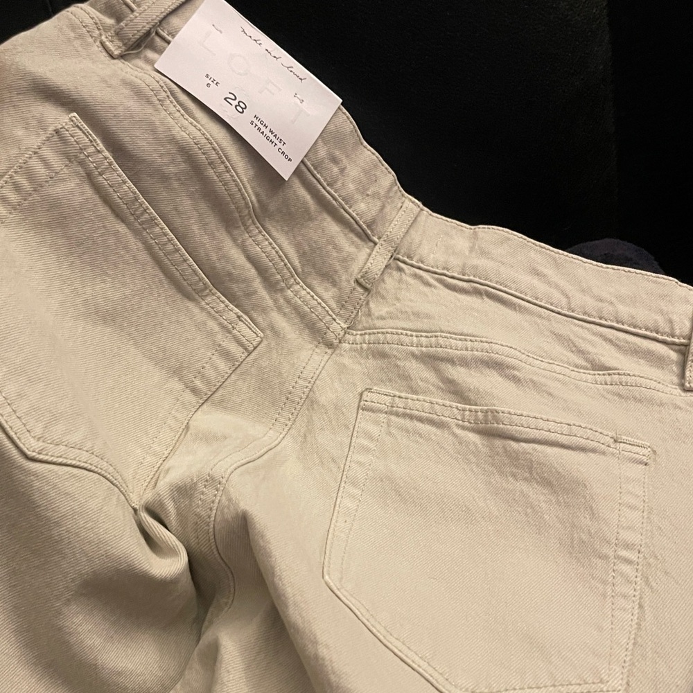 LOFT  High Waist Straight Crop Jeans Beige /Sand Size 28/6 NWT Raw Hem - Picture 2 of 16